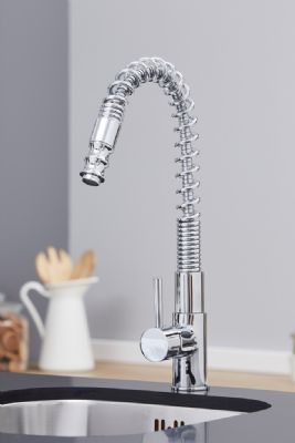 EVO DURHAM CHROME FLEXIBLE PULL OUT MONO DUAL LEVER KITCHEN SINK MIXER TAP with SWIVEL SPOUT, KTAP008CP EVO DURHAM CHROME FLEXIBLE PULL OUT MONO DUAL LEVER KITCHEN SINK MIXER TAP with SWIVEL SPOUT, KTAP008CP